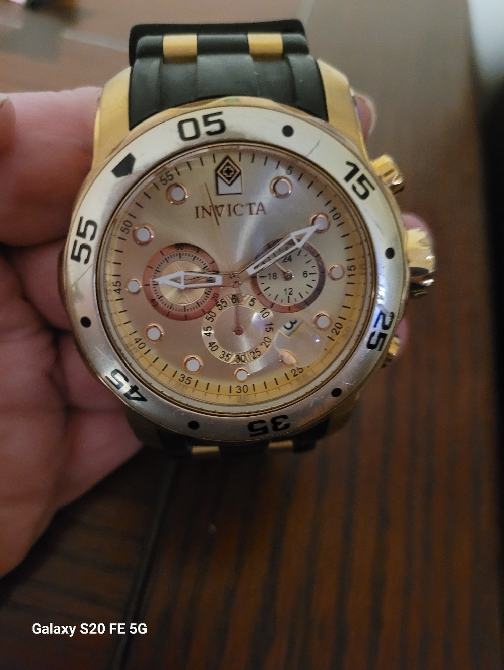 Invicta Gold, Black & Silver Chronograph Watch